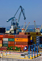 A working port with cranes and containers. Valparaiso, Chile, 2008.