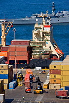 Port of Valparaiso, Chile, with containers and ships. 2008.