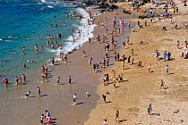 Crowded beach in Valparaiso, Chile, 2008.