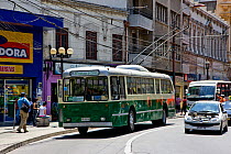 Bus travelling through city. Valparaiso, Chile 2008.