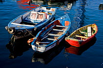 Tenders and open boat moored in Valparaiso, Chile 2008.
