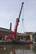 Launching Bristol Pilot Cutter "Morwenna", built by RB Boatbuilders, Underfall Yard, Bristol Floating Harbour. 16th March 2009.