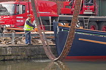 Launching Bristol Pilot Cutter "Morwenna", built by RB Boatbuilders, Underfall Yard, Bristol Floating Harbour. 16th March 2009.