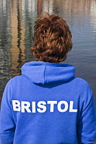 Bristol coxwain in Portishead Marina. Avon River Cornish Pilot Gig Race, Bristol, March 21st 2009.