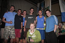 Britsol Men's crew recieving winners' trophy for the Avon River Cornish Pilot Gig Race, Bristol, March 21st 2009.