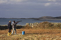 Clay Pigeon shooting at Old Quay, St. Martin's, Isles of Scilly. Boxing Day, December 2008.