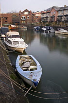 Boats in Poole's Wharf, in Bristol's floating harbour, frozen over in January 2009.