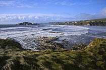 Coast near Bantham Bay, with Burgh Island in the distance. South Devon, UK. January 2009.