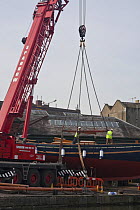 Launching of Bristol Pilot Cutter "Morwenna", built by RB Boatbuilders, Underfall Yard, Bristol Floating Harbour. 16th March 2009.
