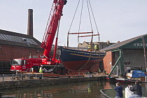 Launching of Bristol Pilot Cutter "Morwenna", built by RB Boatbuilders, Underfall Yard, Bristol Floating Harbour. 16th March 2009.