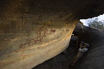 Prehistoric rock paintings in the riverbed of Dungarinala, near Golpur, Rajasthan, India