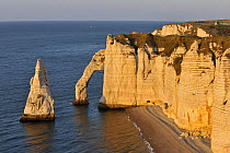 The Aval cliff, its arch and the needle at Etretat, Normandy, France