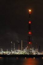 Oil refinery from the petrochemical industry, Antwerp harbour at night, Belgium