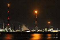 Oil refinery from the petrochemical industry, Antwerp harbour at night, Belgium