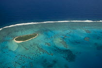 Aerial view of fringing coral reef off Ha'apai islands, Tonga, Melanesia, Pacific