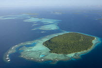 Aerial view of Vava'u Islands with fringing coral reefs, Tonga, Melanesia, Pacific