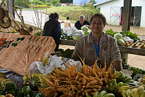 Woman selling vegetables at local market, Tonga, Melanesia, 2007