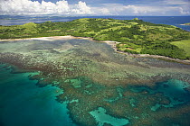 Aerial view of coral reef, coast and islands, Camarines Sur, Luzon, Philippines 2008