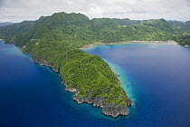 Aerial view of coast and islands, Camarines Sur, Luzon, Philippines. 2008