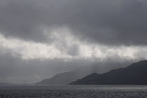 Dark storm clouds over Loch Scridain, Isle of Mull, Inner Hebrides, Scotland, UK