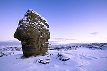 The Cork Stone, a gritstone formation on Stanton Moor, Peak District National Park, Derbyshire, UK.