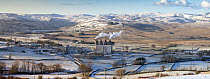 Shap Fell, eastern Lake District fells and Cemex cement works and limestone crushing plant, Cumbria, UK. January 2009