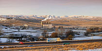 Shap Fell, eastern Lake District fells, M6 motorway and Cemex Cement Works and Limestone Crushing Plant, Cumbria, UK. January 2009