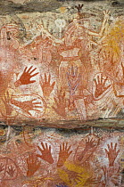Aboriginal rock art paintings of hands at Main Art Site, Mt Borradaile,  Arnhem Land, Northern Territory, Australia