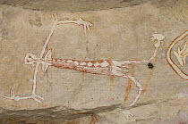 Aboriginal rock art painting of man at Main Art Site, Mt Borradaile,  Arnhem Land, Northern Territory, Australia