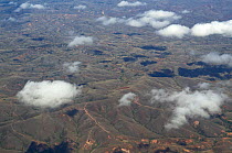 Aerial view of deforested hills, formerly tropical rainforest, on the east coast of Madagascar, October 2008