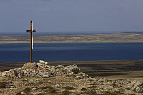 Memorial of HMS Coventry a British war ship that was sunk off the coast during the 1982 conflict with Argentina, Pebble Island, off north coast of West Falkland, Falkland Islands, November 2007