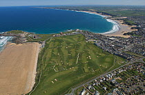 Fistral Beach and golf course, with with Newquay Beach in the background. Cornwall, May 2009.