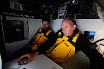 Navigation room aboard Maxi yacht "Banque Populaire V", skippered by Pascal Bidegorry, practicing off Cadiz, Spain. March 2009.