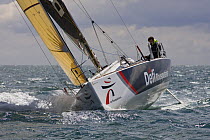Figaro "Defi Mousquetaires", skippered by Thomas Rouxel. Figaro season 2009, Port la Foret, France. April 2009.