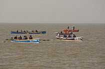 Preparing for the start of the Bristol Challenge Gig Rowing Race, March 21st 2009.