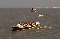 "Bedehaven" crew in the Bristol Gig Club "Bristol Challenge" race with "Young Bristol" ahead and Avonmouth in the background. March 21st 2009.