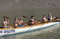 "Young Bristol" crew, winners of the "Bristol Challenge" race after the finish at the Clifton Suspension Bridge, cheering another crew. March 21st 2009.