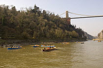 Gigs on the River Avon at the end of the "Bristol Challenge" race, beneath the Clifton Suspension Bridge. March 21st 2009.