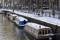 Snow-covered narrow boats in Bristol Harbour, 2009.