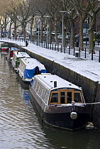 Snow-covered narrow boats in Bristol Harbour, 2009.