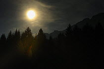 Full moon over the mountains, Piatra Craiului National Park, Transylvania, Southern Carpathian Mountains, Romania, October 2008
