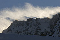 Snow blowing over mountains, Gran Paradiso National Park, Italy, November 2008