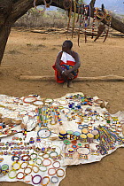 Crafts made by local women to sell to tourists in Laikipiac Maasai Village, Il Ngwesi Group Ranch Area, Northern Kenya *No model release available - for editorial use only