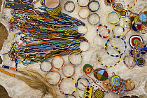 Crafts made by local women to sell to tourists in Laikipiac Maasai Village, Il Ngwesi Group Ranch Area, Northern Kenya