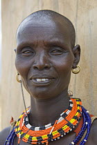 Samburu woman wearing traditional bead jewellery, Namunyak Conservancy, Northern Rangelands Trust, Kenya *No model release available - for editorial use only