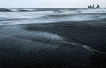 The sea stacks of Reynisdrangar at Vik in storm. Iceland. June 2008