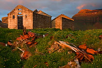 Farm ruins with Kirkju mountain in the background, Snfellsnes / Snaefellsnes peninsula, Iceland, July 2008