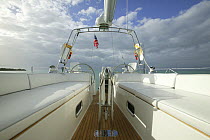 Deck aboard Stephens 53 in Florida Bay, Florida, USA.