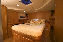 Bedroom onboard Stephens 53 yacht, Florida, USA.