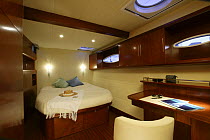 Bedroom onboard Foutaine Pajot Eleuthra 60, Miami, Florida, USA.